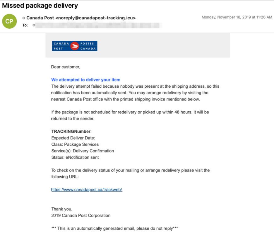 Canada Post email lure